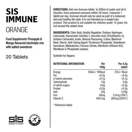 SIS Tabletki Nawadniające IMMUNE Pomarańcza,20x4,3g
