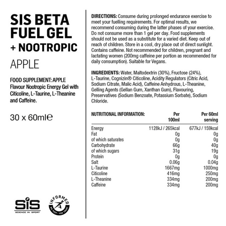 SiS Żel energy Beta Fuel +Nootropics, Jabłko,60ml