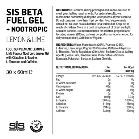 SiS Żel energy Beta Fuel +Nootropics, cytryna i limonka