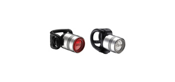 Zestaw lampki LEZYNE LED FEMTO DRIVE PAIR przód 15 lumenów srebrna, tył 7 lumenów srebrna